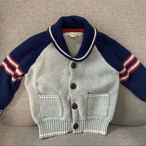 Hope & Henry Letterman shawl collar sweater, preppy style